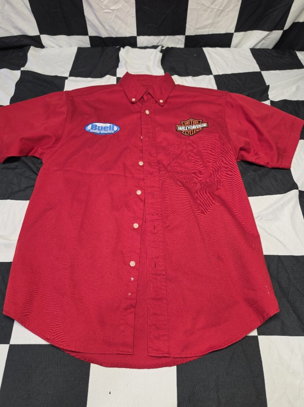 Harley-Davidson Red Short Sleeve Button-Down Shirt with Patches